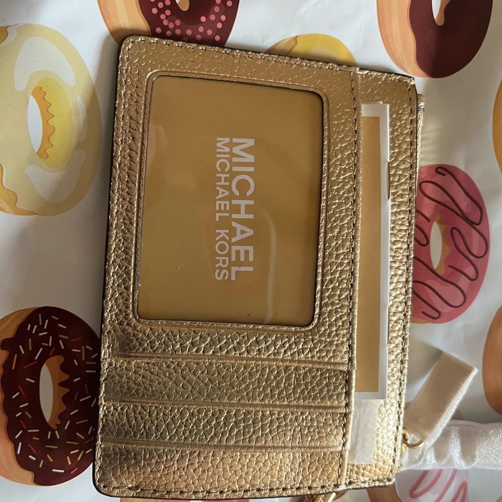 Michael Kors NWT Metallic Pebble Leather Pale Gold Coin Purse - Picture 6 of 9